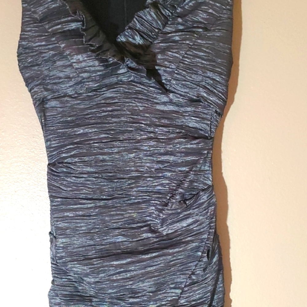 Xscape Black and Gray/Silver Ruched Mini Dress - Picture 5 of 7